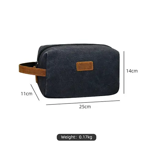 BEARKY Custom Vintage Mens Wash Bag Canvas Black Toiletry Bag Kit